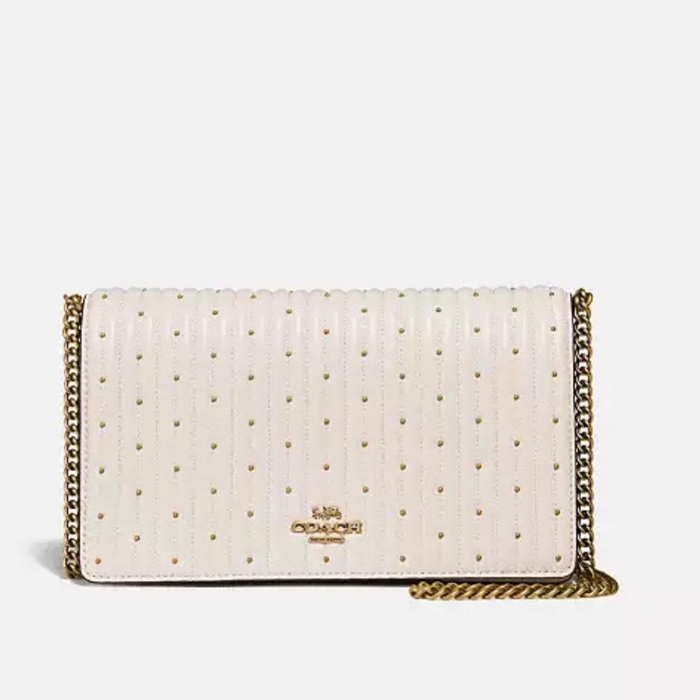 Callie Foldover Chain Clutch with quilting and rivets.